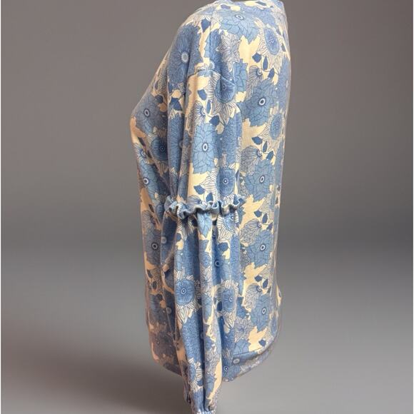 Kate Quinn Blouse Large Womens Organic Cotton Peasant Top White Blue Floral Twee - Picture 3 of 8